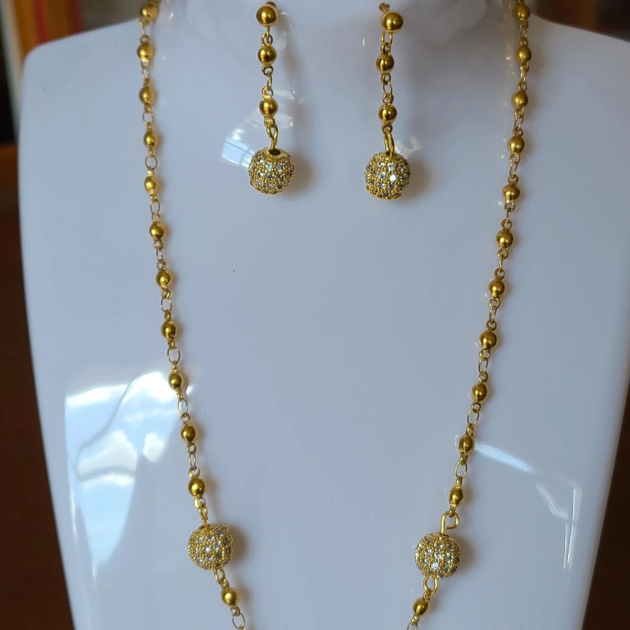 Conjunto de casamento Colar pulseira e brincos em corrente com pérolas de strass PA451 – photo 5